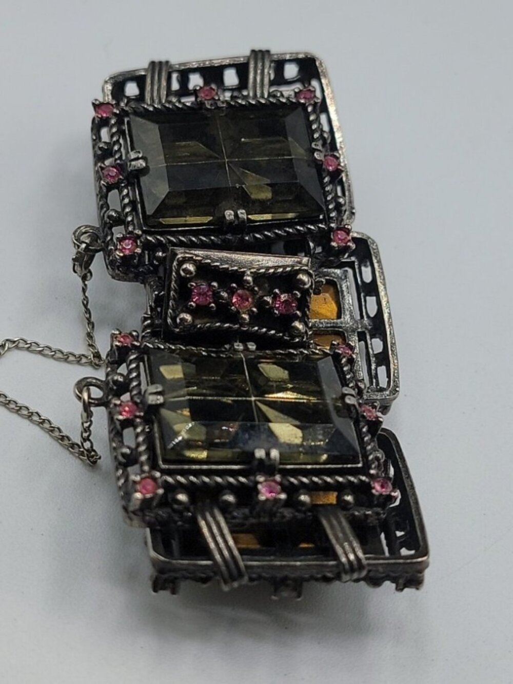Sarah Coventry Midnight Magic Necklace & Bracelet Black w/Pink Grey Rhinestones - Picture 8 of 16